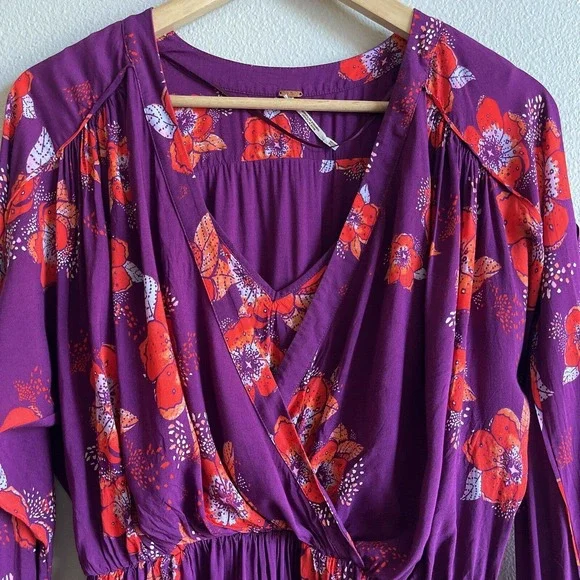 Free People Tuscan Dreams Plum Wrap Blouse Size XS - Picture 4 of 7
